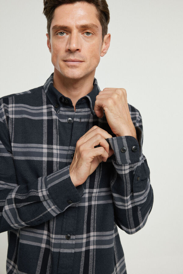 Jack & Jones Camisa sarja quadrados comfort fit 100% algod&atilde;o Preto