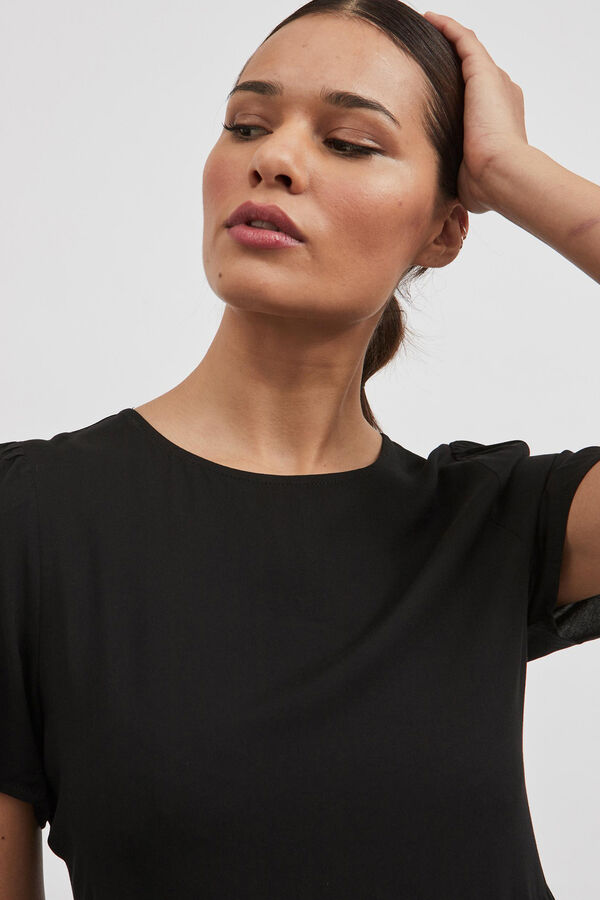 Vila Vestido curto de flores com folhos Preto