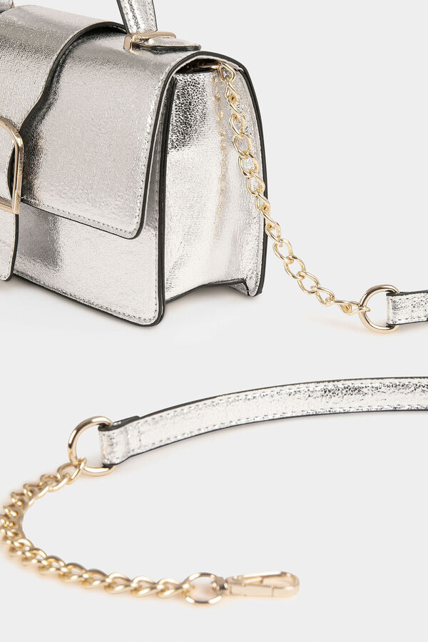 Cortefiel Bolso satchel con efecto metalizado Gris