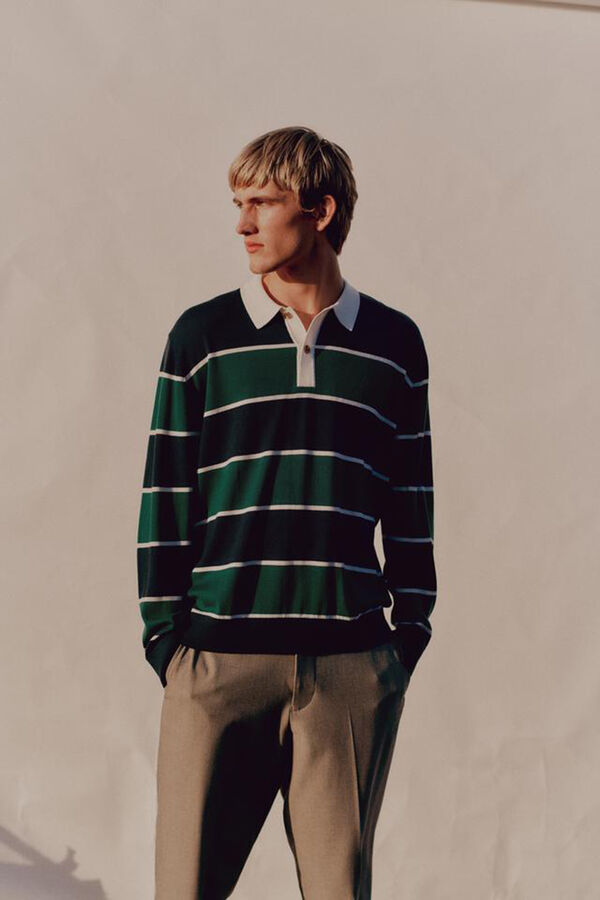 Selected Polo rugby 100% lana merino Verde oscuro