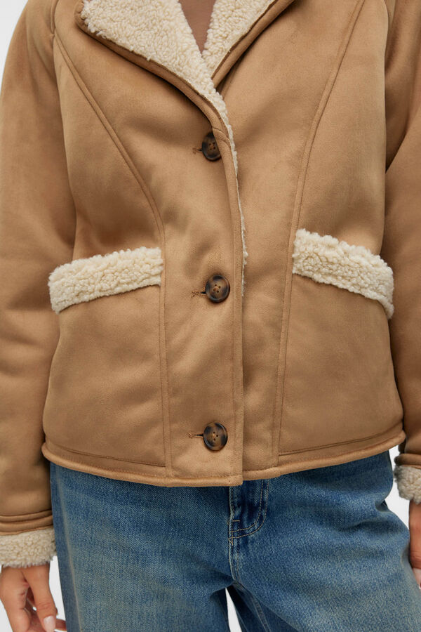 Vero Moda Casaco efeito camur&ccedil;a  Castanho