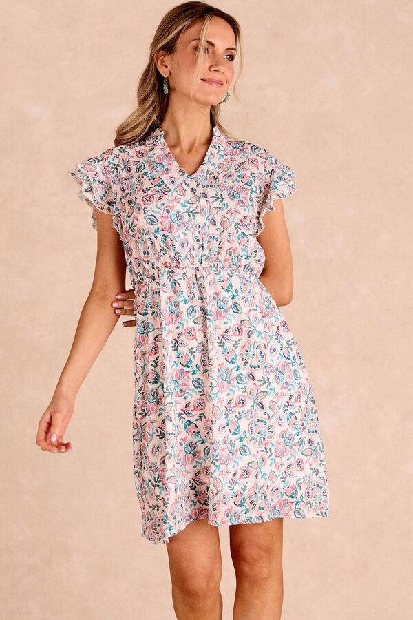 Pol&iacute;n Et Moi Vestido curto Dani com babados Impress&atilde;o