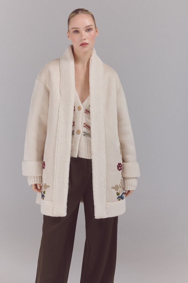 Slowlove bordado Sobretudo dupla face Ecru