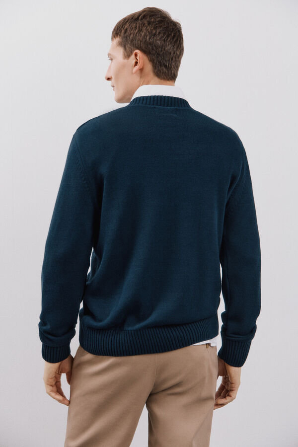 Cortefiel Jersey estructura cables cuello redondo Azul marino