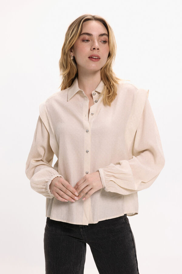 Vila Blusa de viscosa con detalles l&uacute;rex Beige