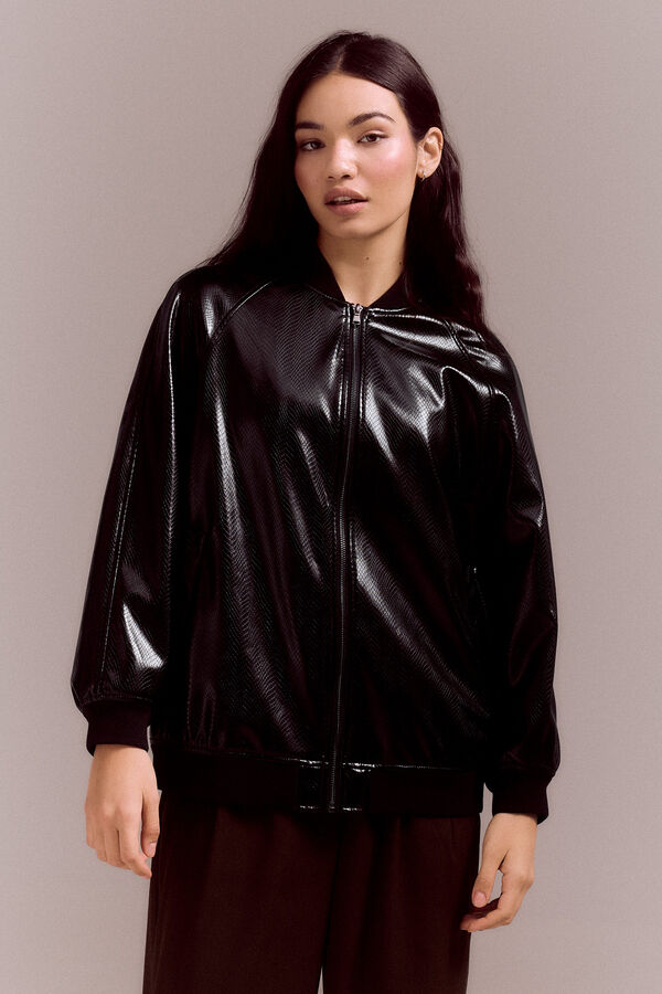 Slowlove Jaqueta bomber com efeito pele Preto