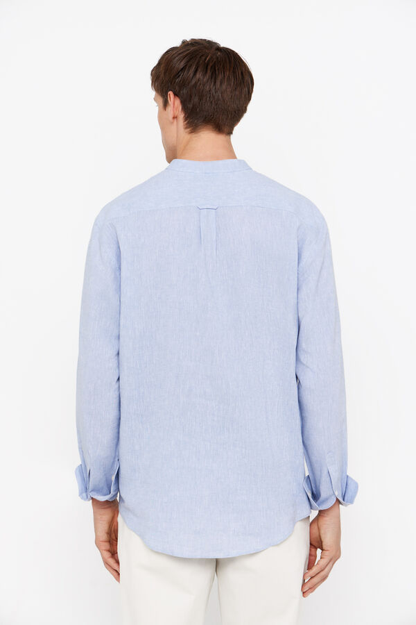 Cortefiel Polera lino algod&oacute;n cuello mao Azul oscuro