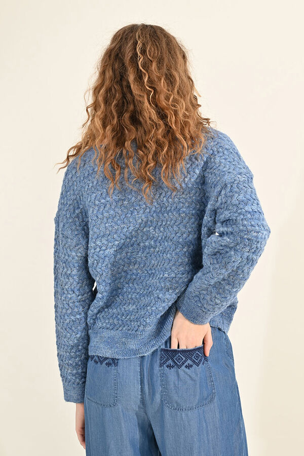 Molly Bracken Su&eacute;ter feminino de manga comprida com decote em V Azul