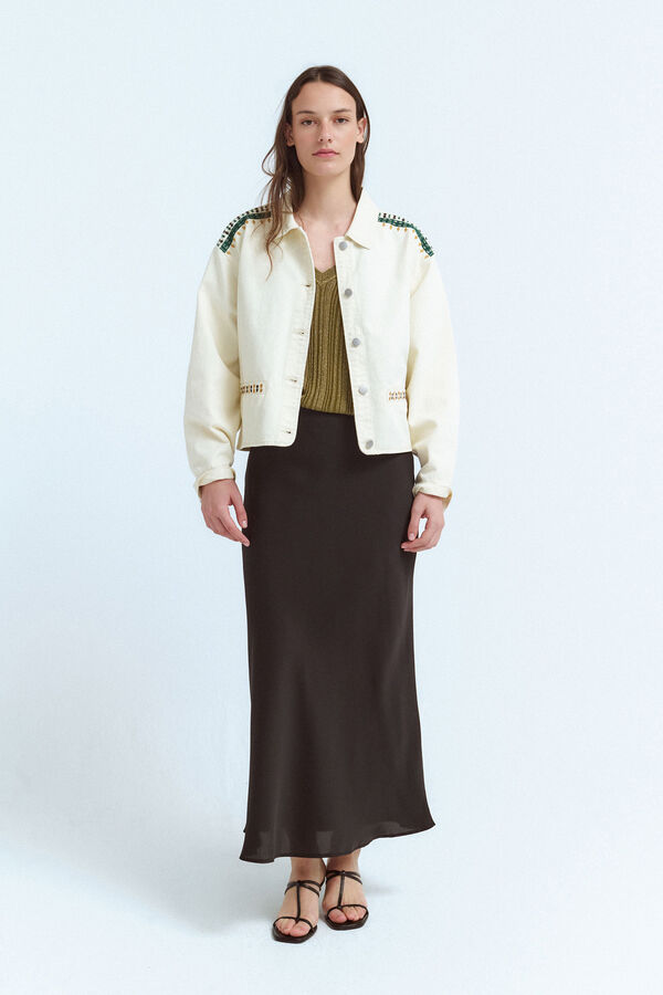 Vila Chaqueta cazadora vaquera con bordados Beige