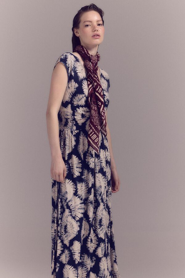 Slowlove Vestido punto estampado frunce Estampado azul