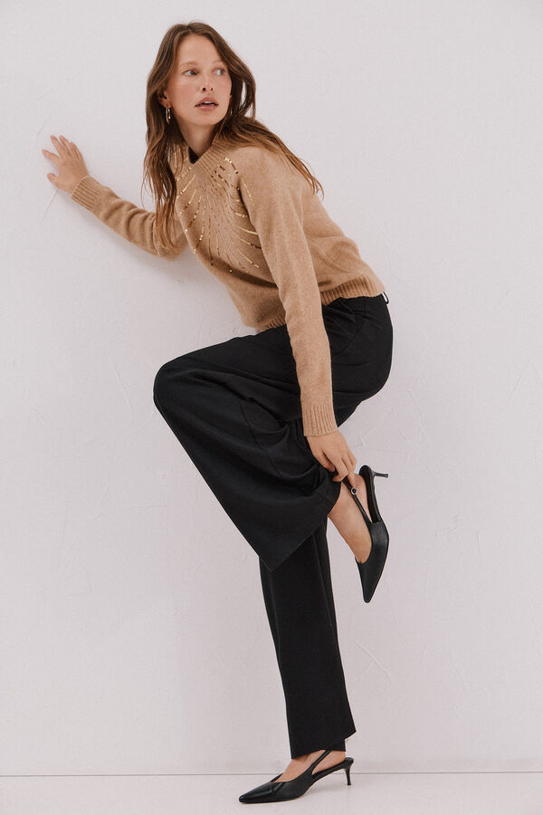 Cortefiel Jersey delantero lentejuelas. Beige