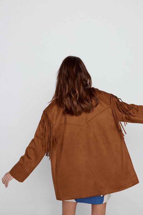Slowlove Sobrecamisa flecos efecto ante Beige