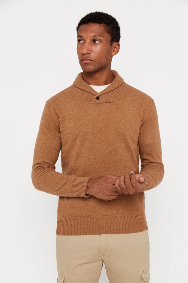 Cortefiel Camisola l&atilde; lambswool gola smoking Tostado
