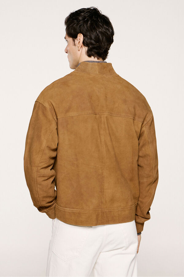 Selected Cazadora bomber ante 100% piel caprina Marr&oacute;n oscuro