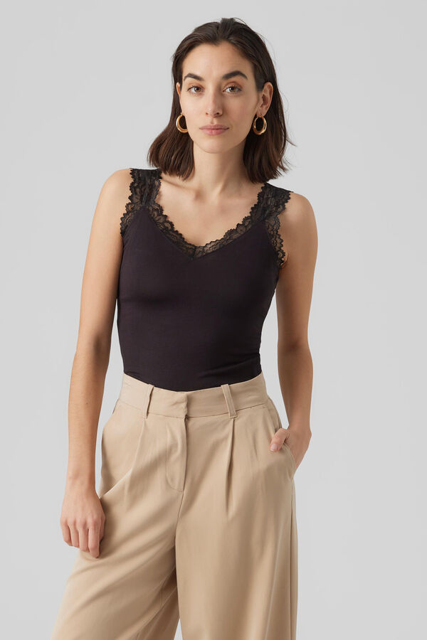 Vero Moda Top ajustado de mujer con encaje Negro