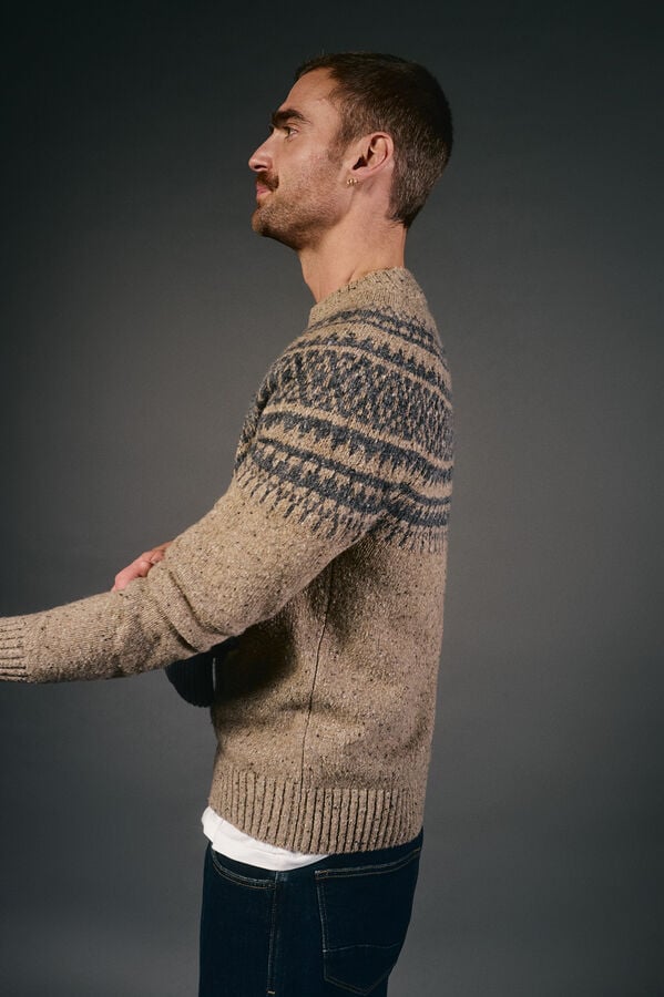OOTO Jersey navide&ntilde;o jacquard cuello caja Beige