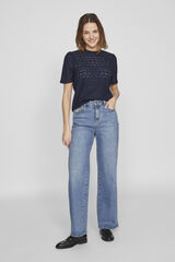 Vila Top calado de manga corta Azul marino