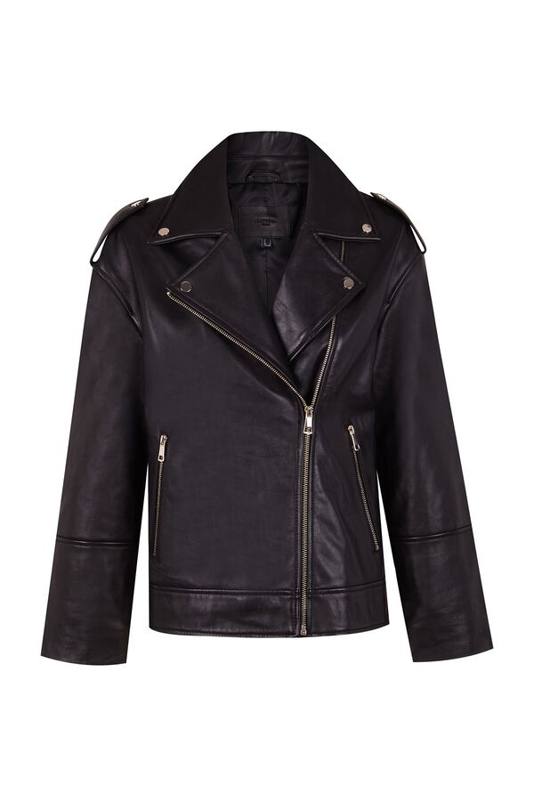 Cortefiel Cazadora piel biker oversize Negro