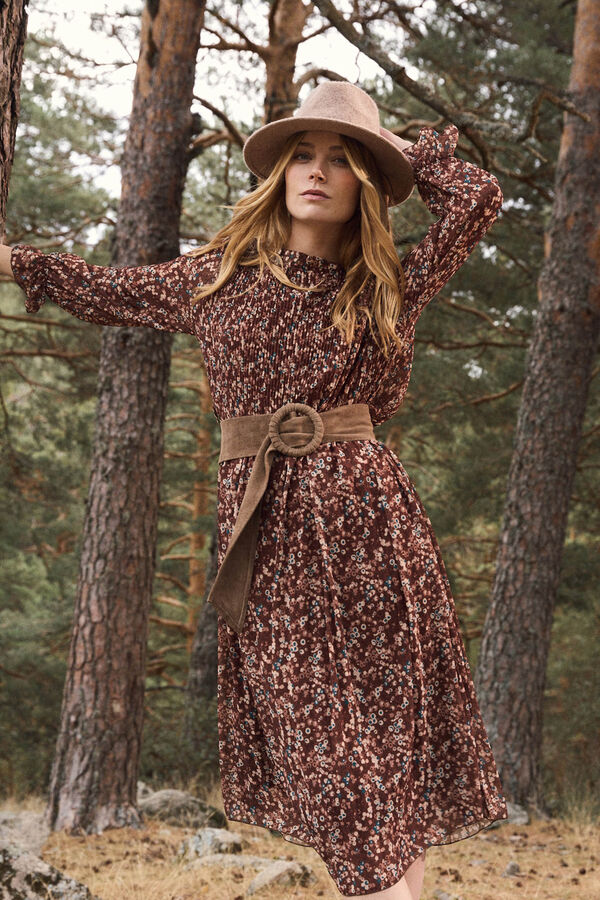 Pol&iacute;n Et Moi Vestido Largo Liruca Estampado marr&oacute;n