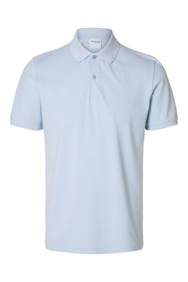 Selected Polo Slim Fit de manga curta confeccionada em algodão orgânico Azul