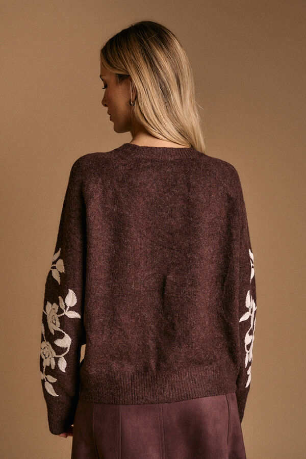 Pol&iacute;n Et Moi Jersey bordado manga Marcela Marr&oacute;n oscuro