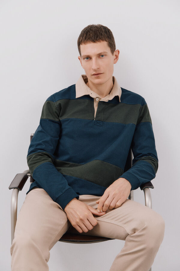 Cortefiel Polo rugby riscas Azul