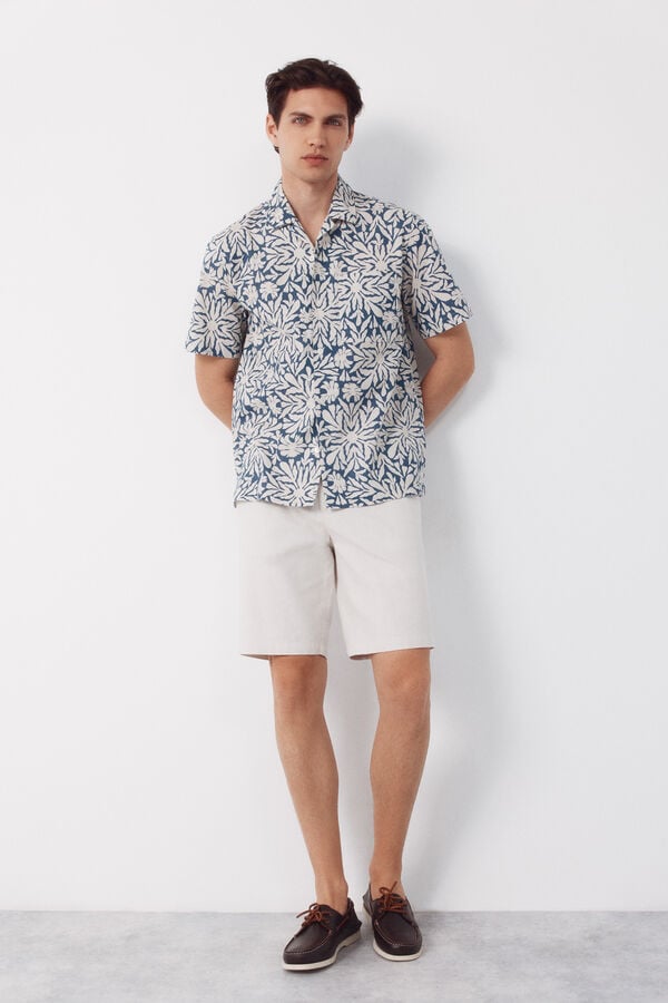 Cortefiel Camisa estampada de manga curta Azul