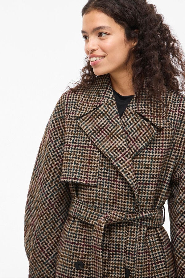 Vila Abrigo largo de lana con cuadros Marr&oacute;n