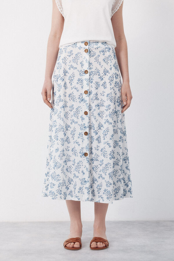 Cortefiel Falda capa midi Estampado azul