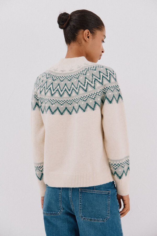 Cortefiel Camisola jacquard posicional. Ecru