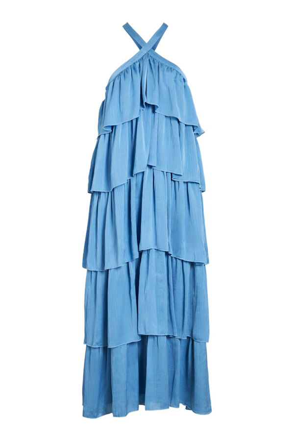 Vila Vestido de festa comprido com folhos Azul