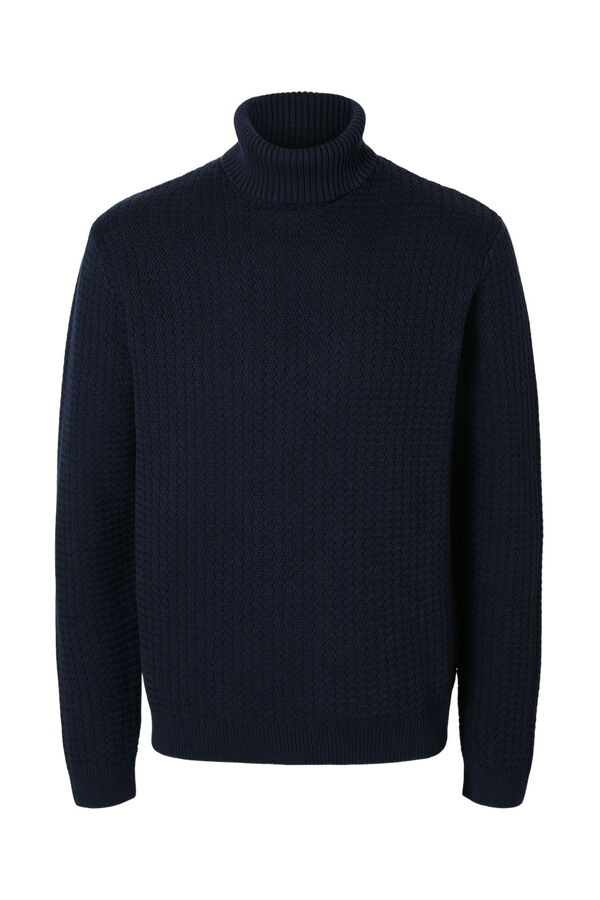 Selected Jersey estructura de cuello vuelto confeccionado 100% con algod&oacute;n org&aacute;nico. Azul marino