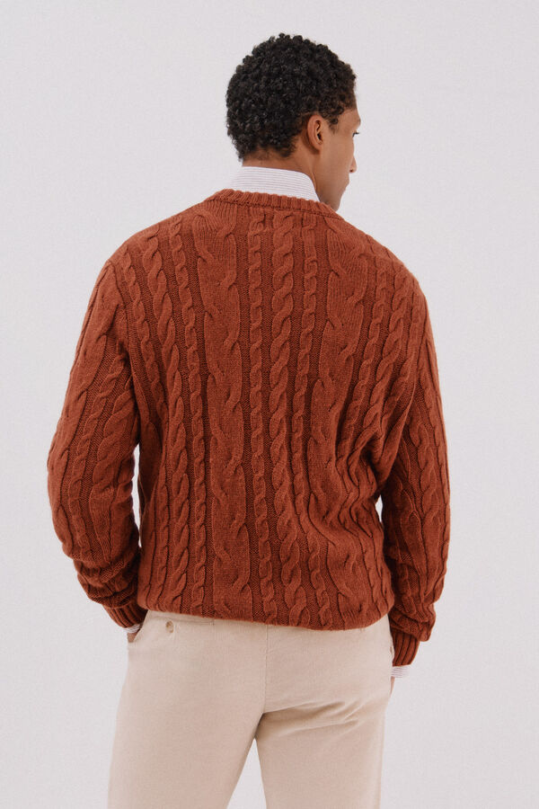 Cortefiel Jersey lana trenzado cuello caja Naranja