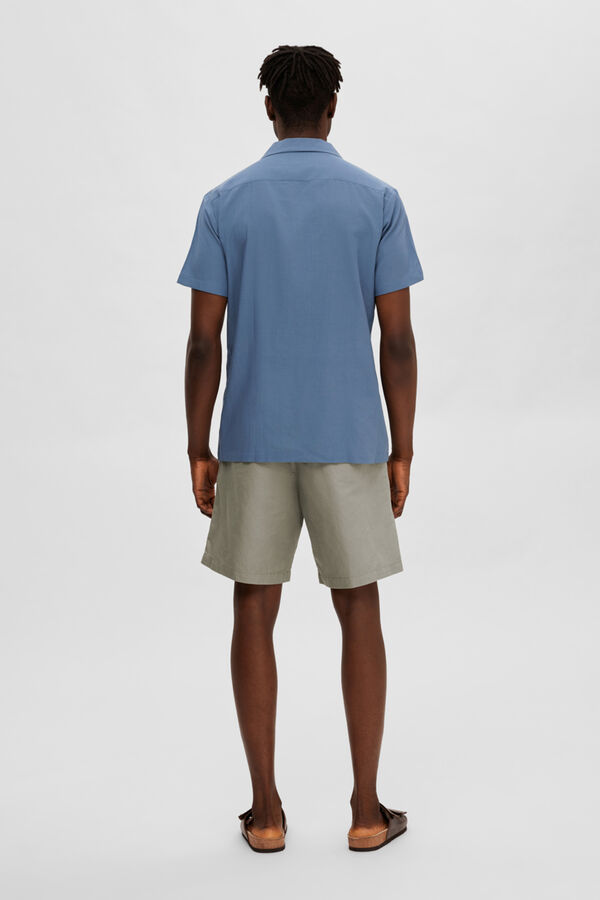Cortefiel Camisa de manga curta de tencel e algodão orgânico. Azul