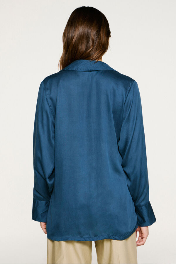 Selected Blusa cuello pico detalle met&aacute;lico Azul marino