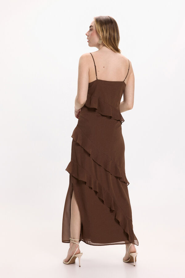 Vila Vestido de festa midi de chiffon Castanho