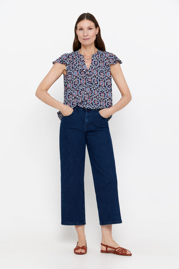 Cortefiel Blusa manga volante Estampado azul