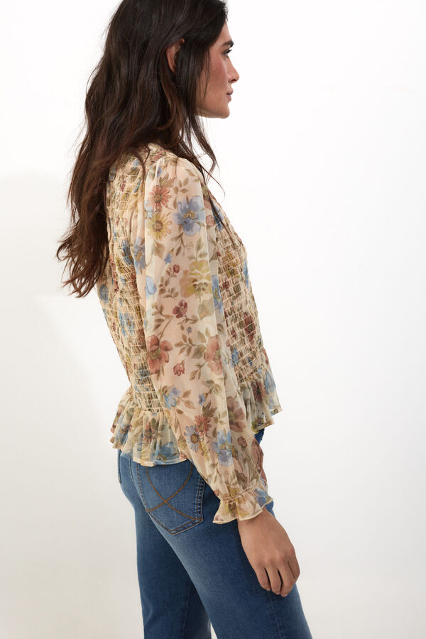 Slowlove Top el&aacute;stico estampado Tostado
