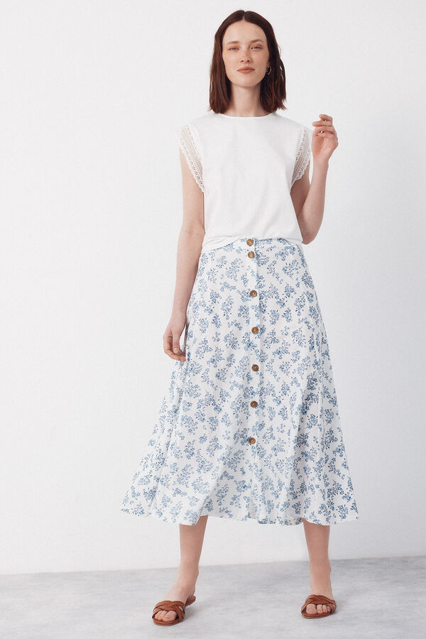 Cortefiel Falda capa midi Estampado azul