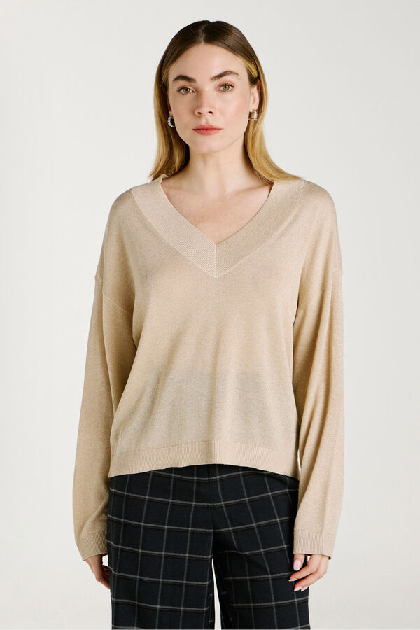Vila Jersey de punto con glitter Beige
