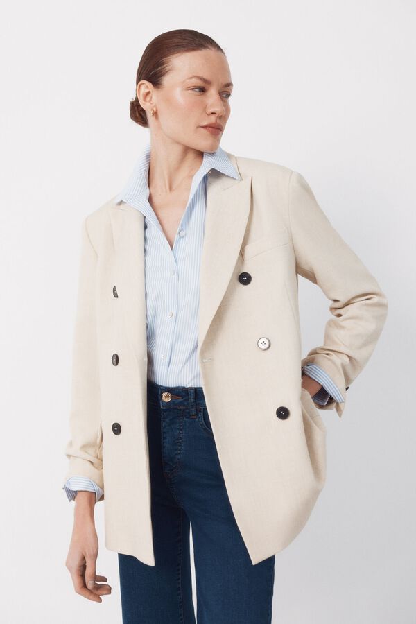 Cortefiel Blazer com lapelas largas Ecru