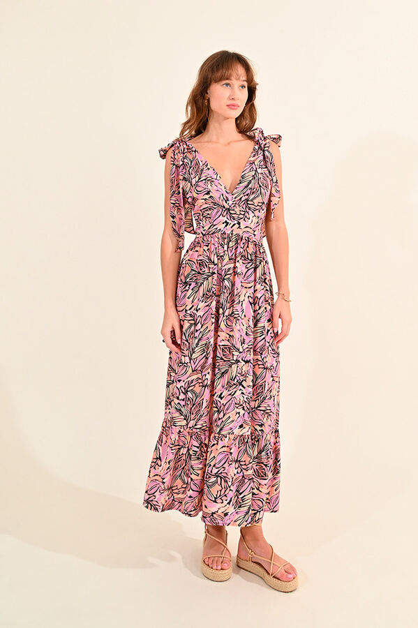 Molly Bracken Vestido largo con lazada volantes y estampado Multicolor