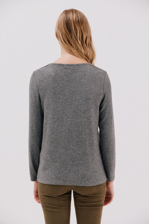 Cortefiel Camiseta b&aacute;sica cuello pico Gris