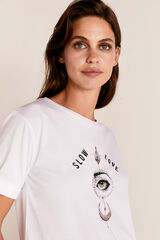 Cortefiel T-shirt decote à barco olho Branco