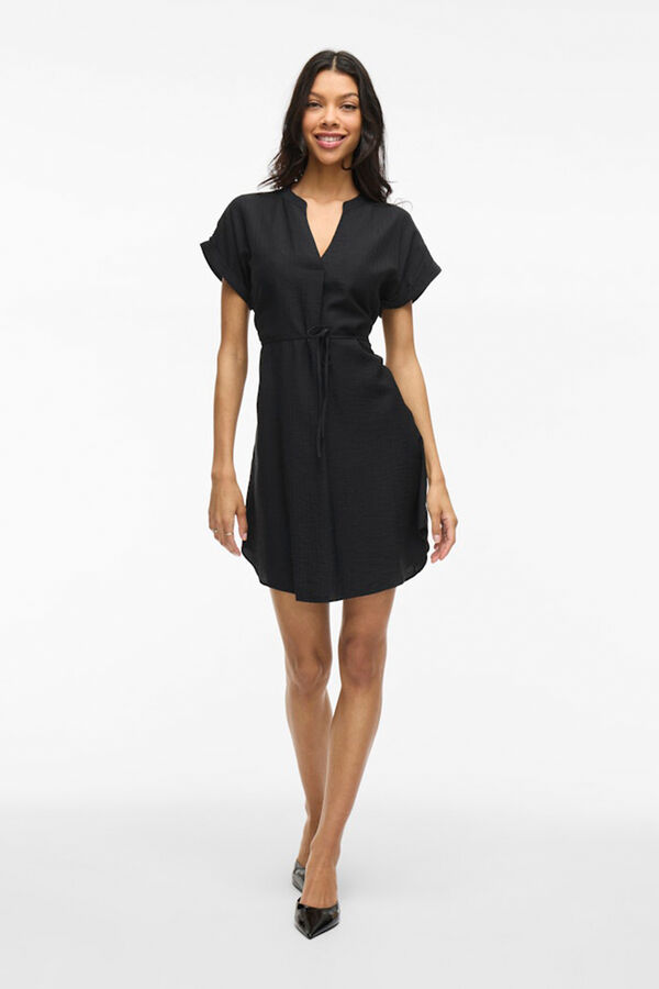 Vila Vestido curto com gola mao e viscose Preto