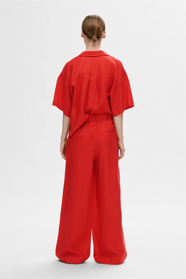 Selected Femme Cal&ccedil;as largas de linho.  Vermelho