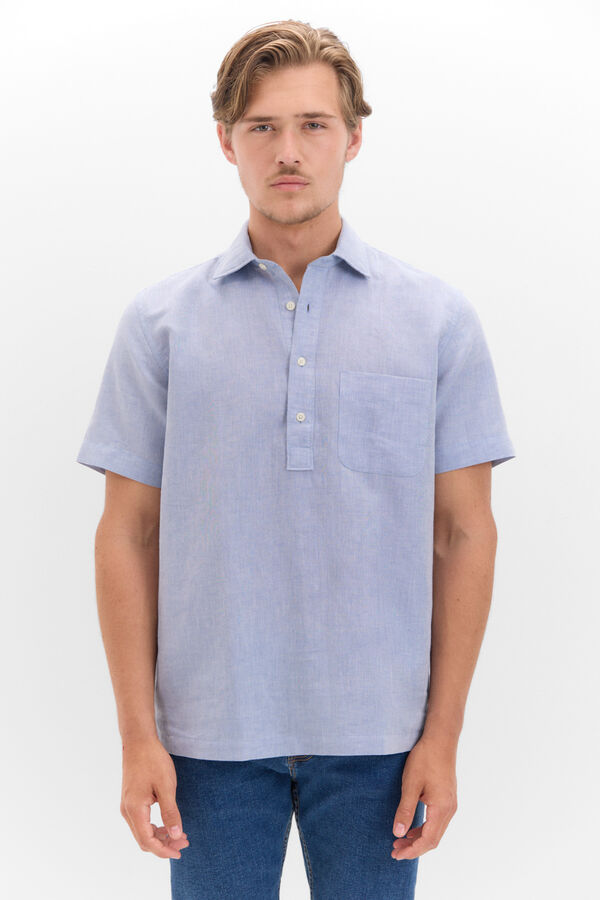 Cortefiel Polera rayas lino algod&oacute;n manga corta Azul