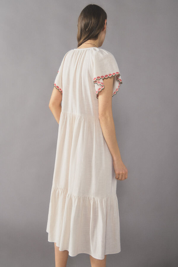 Cortefiel Vestido algod&oacute;n bordado Blanco