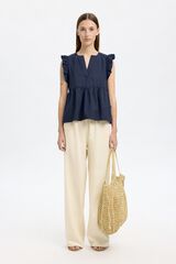 Selected Blusa sin mangas y volantes Azul marino