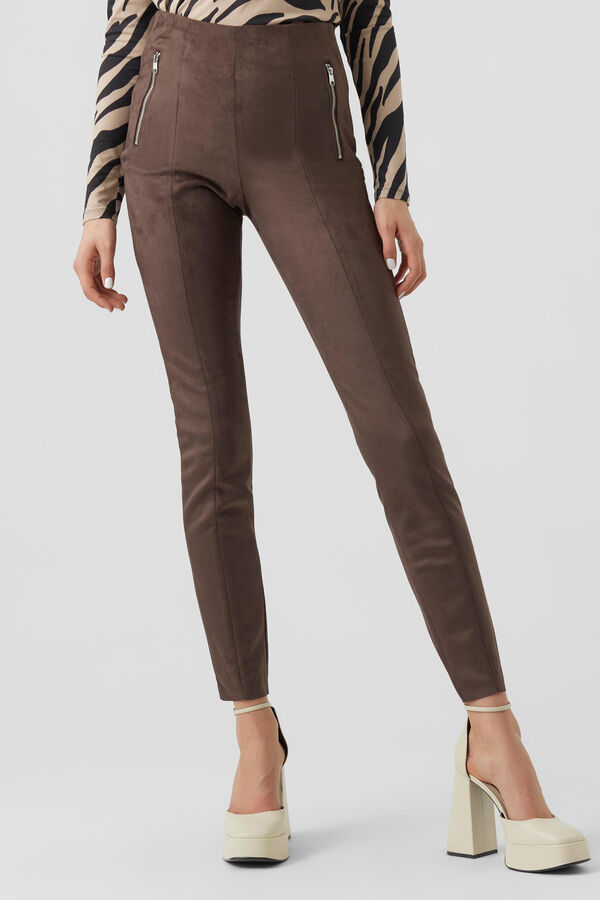 Vero Moda Pantal&oacute;n legging de ante sint&eacute;tico Marr&oacute;n oscuro
